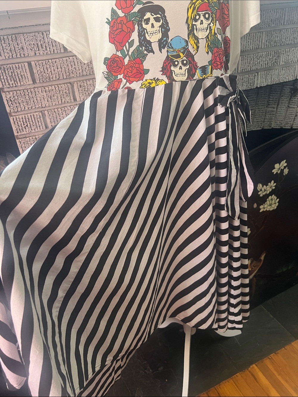 Guns N Roses Concert Tee Black & White Striped Maxi Dress OOAK - Picture 4 of 7